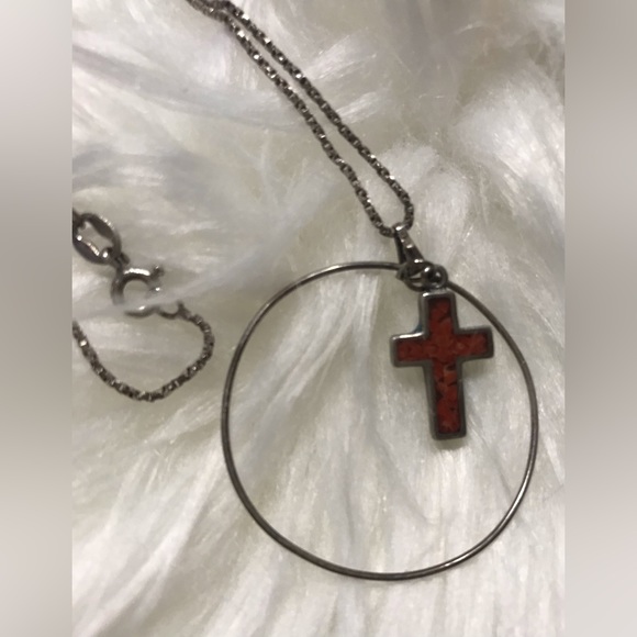 Solid Silver pendant;two sided cross genuine Turquoise & onyx
Chain not incl. - Picture 2 of 10